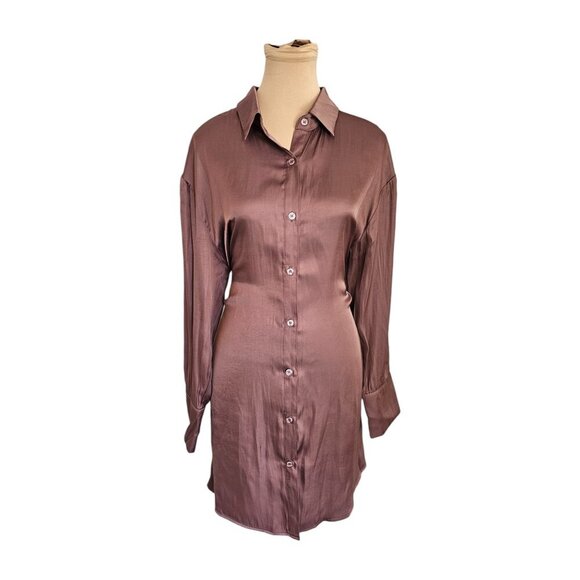 LBLC The Label Taylor Dress Satin Soft Mauve T-Shirt Wrap Dress Sz L - Picture 11 of 14